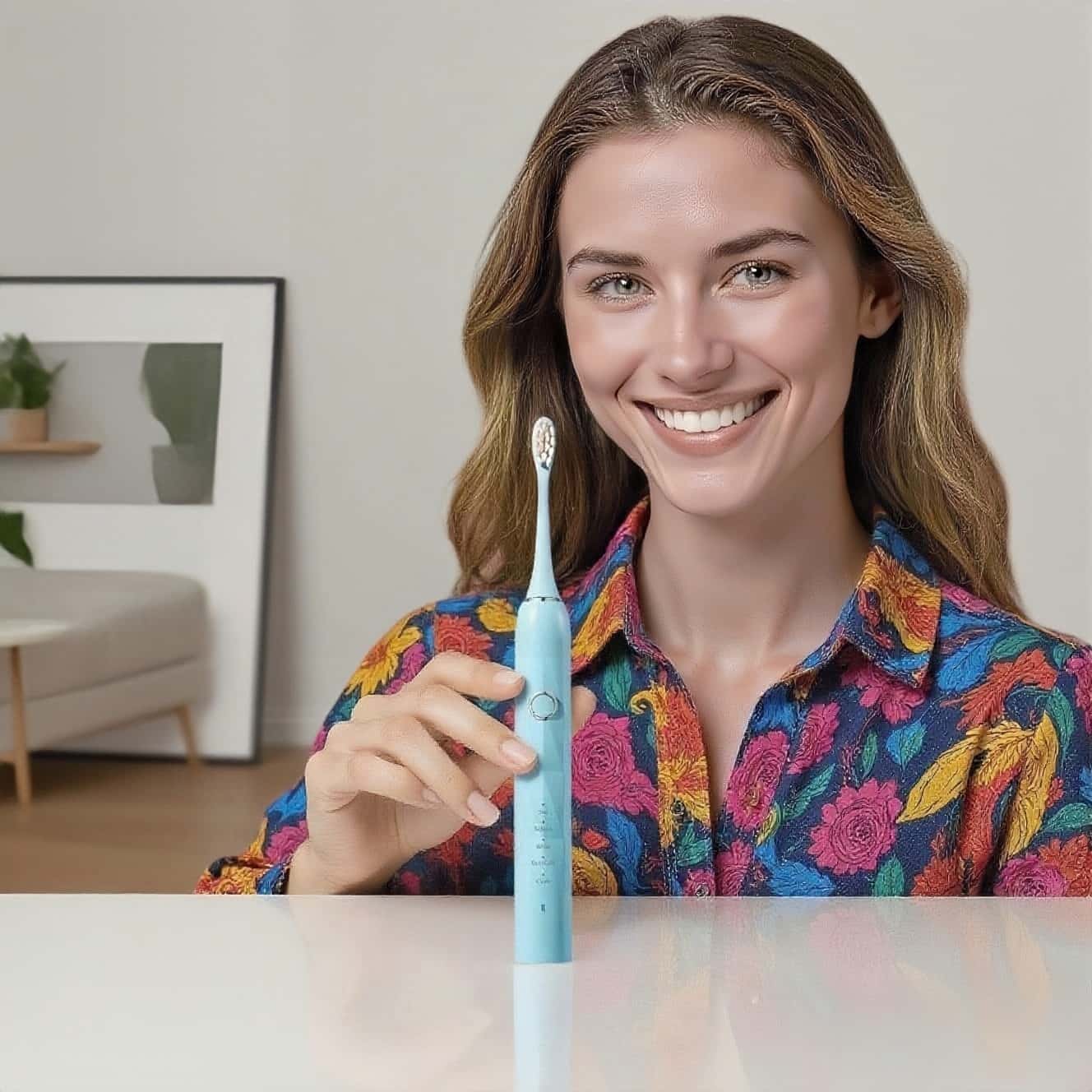 Orateeth toothbrush held by smiling woman