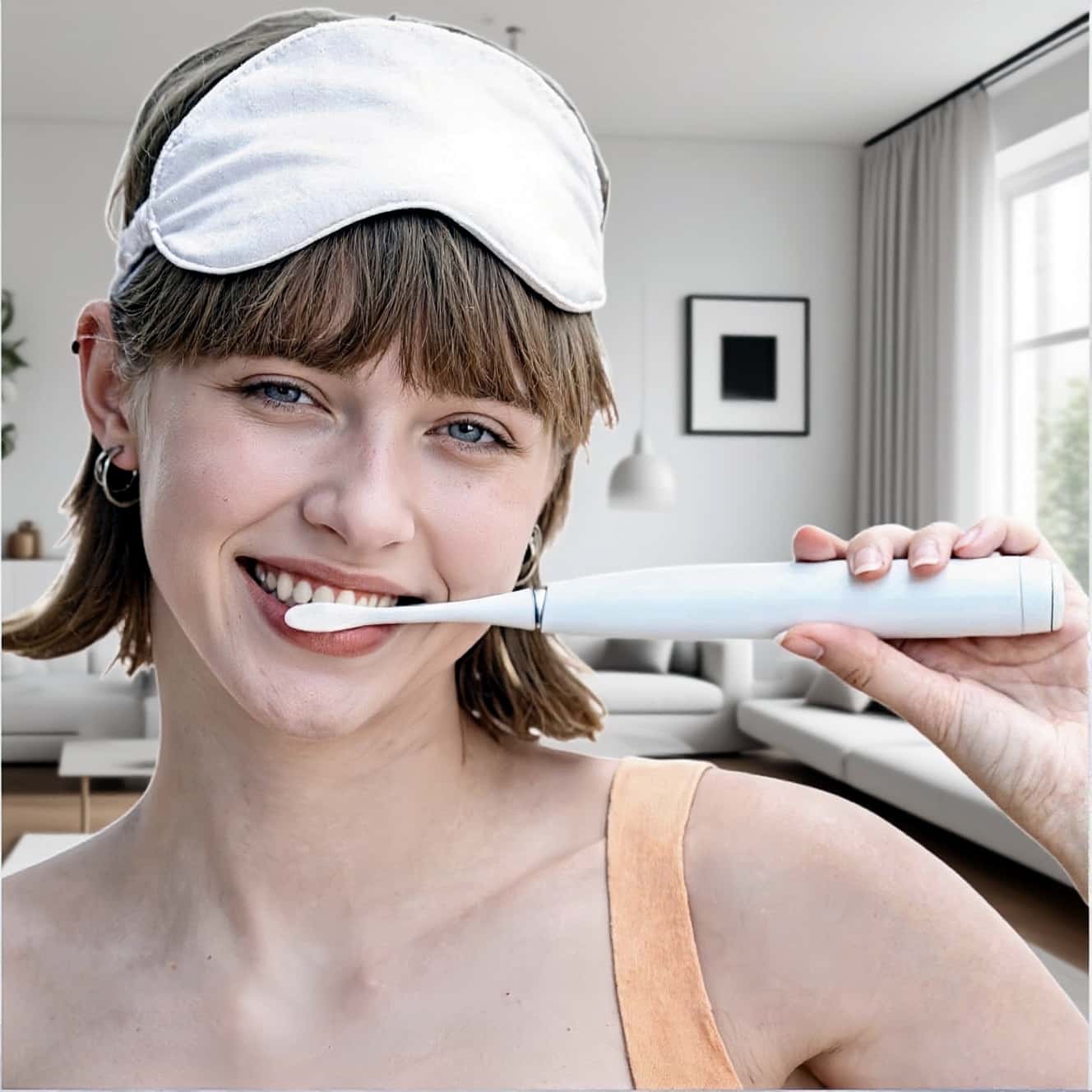 Woman Using Orateeth Flow Toothbrush at Home