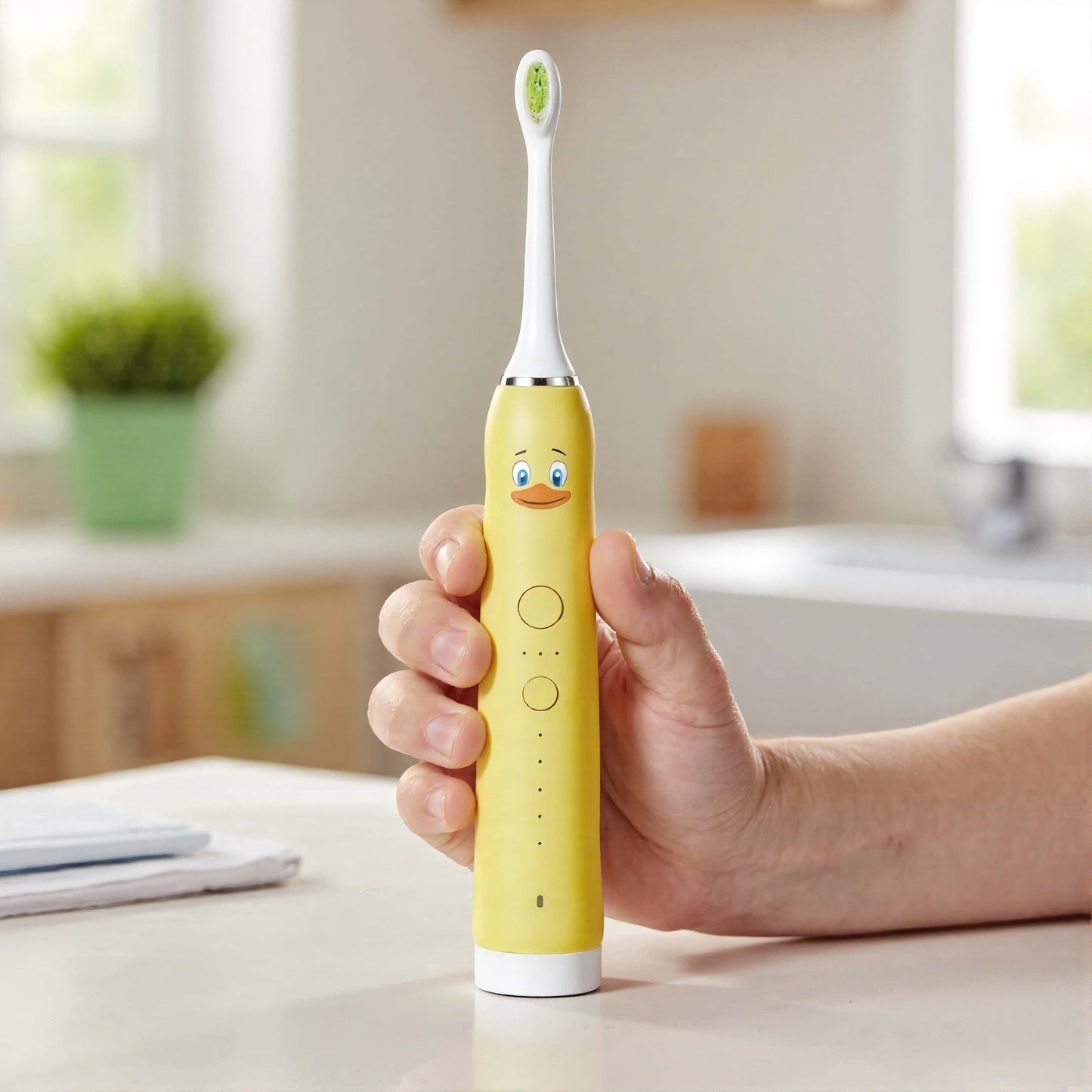Hand Holding Orateeth AI Toothbrush Indoors