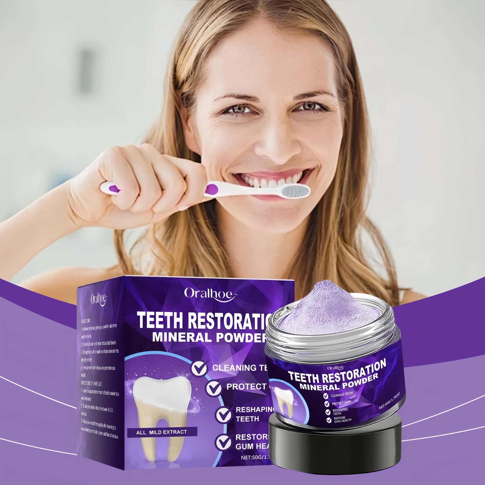 Orateeth User Brushing Teeth With Whitening Powder