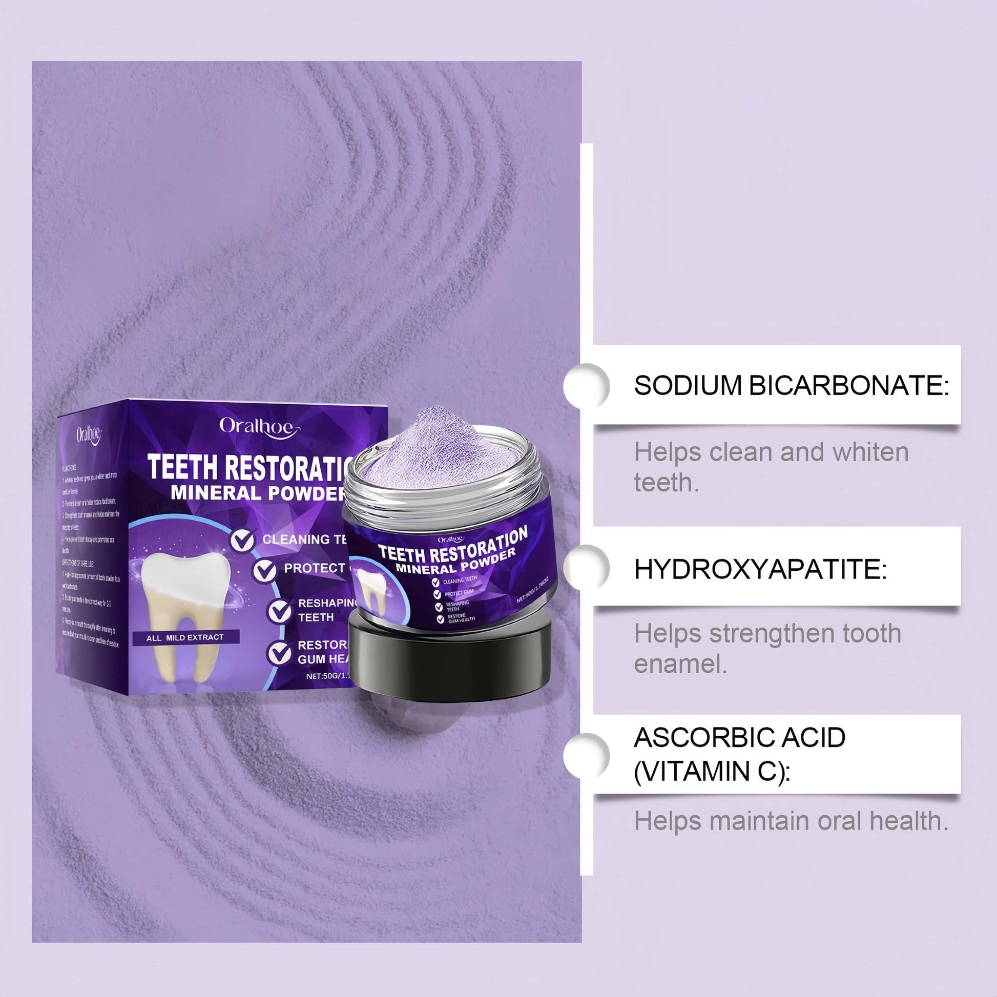 Orateeth Purple Whitening Powder Packaging