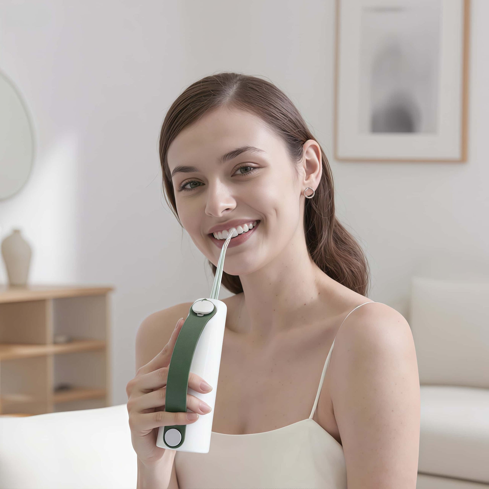 Woman Using Orateeth W10 Flosser at Home