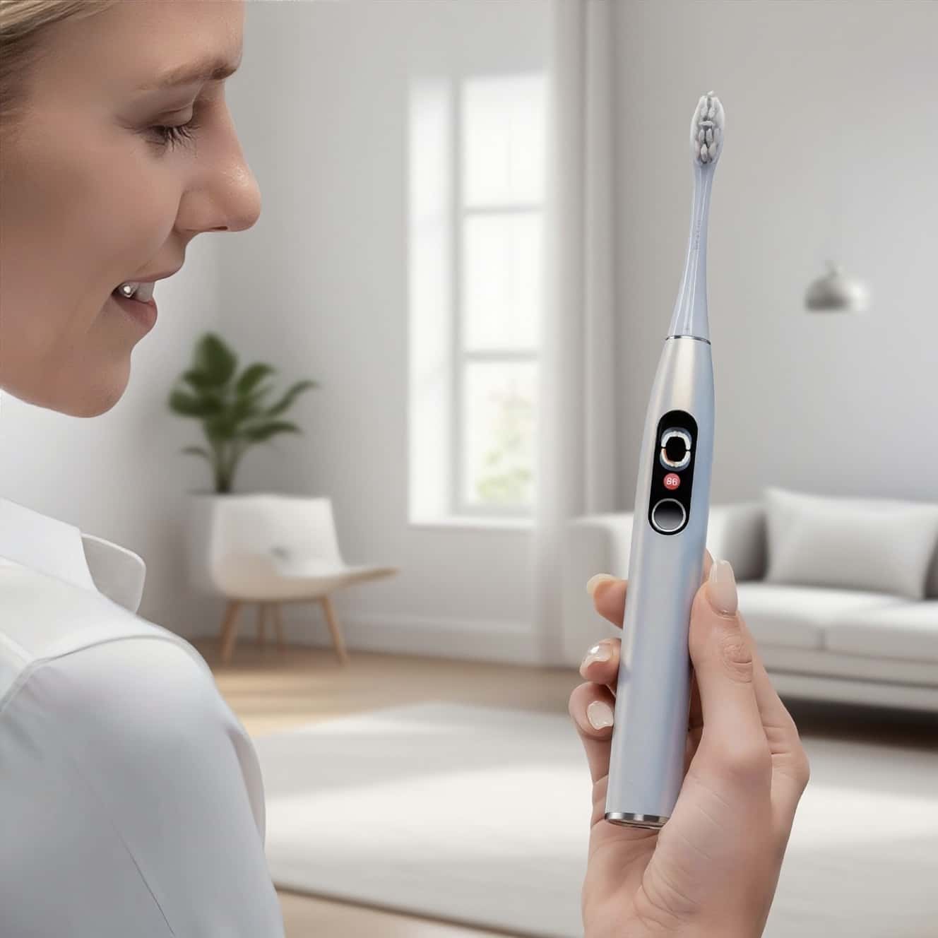 Using Orateeth X Pro Toothbrush in Living Room