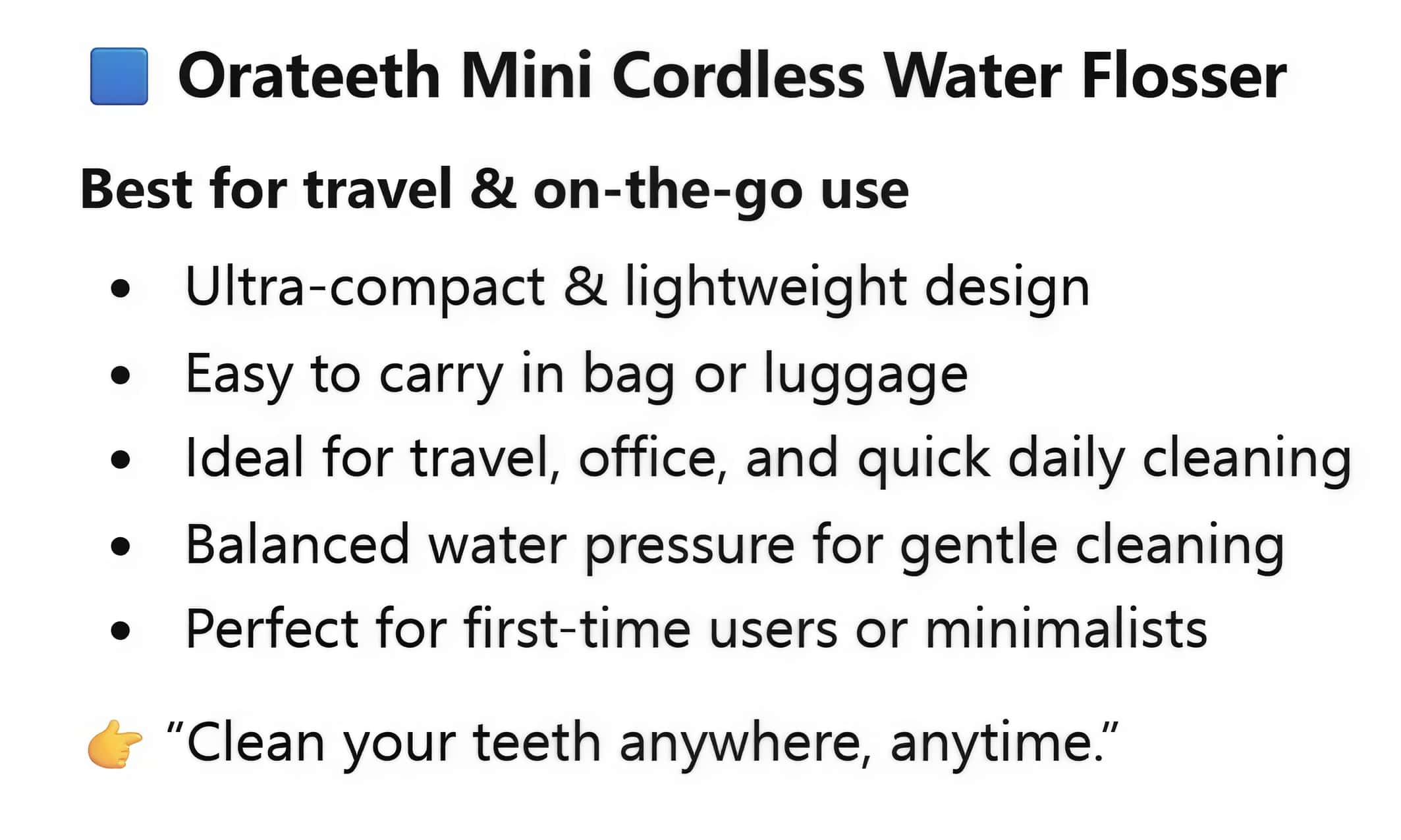 Orateeth Mini Cordless Water Flosser – Deep Clean Anywhere