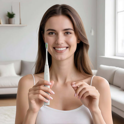 Woman Showing Orateeth Toothbrush in Home