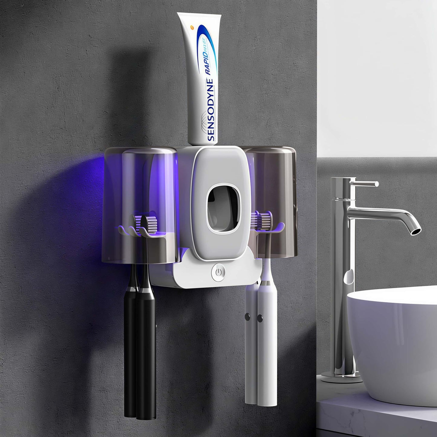 Orateeth UV Toothbrush Holder with Toothpaste Dispenser – 4-Slot Family Organizer