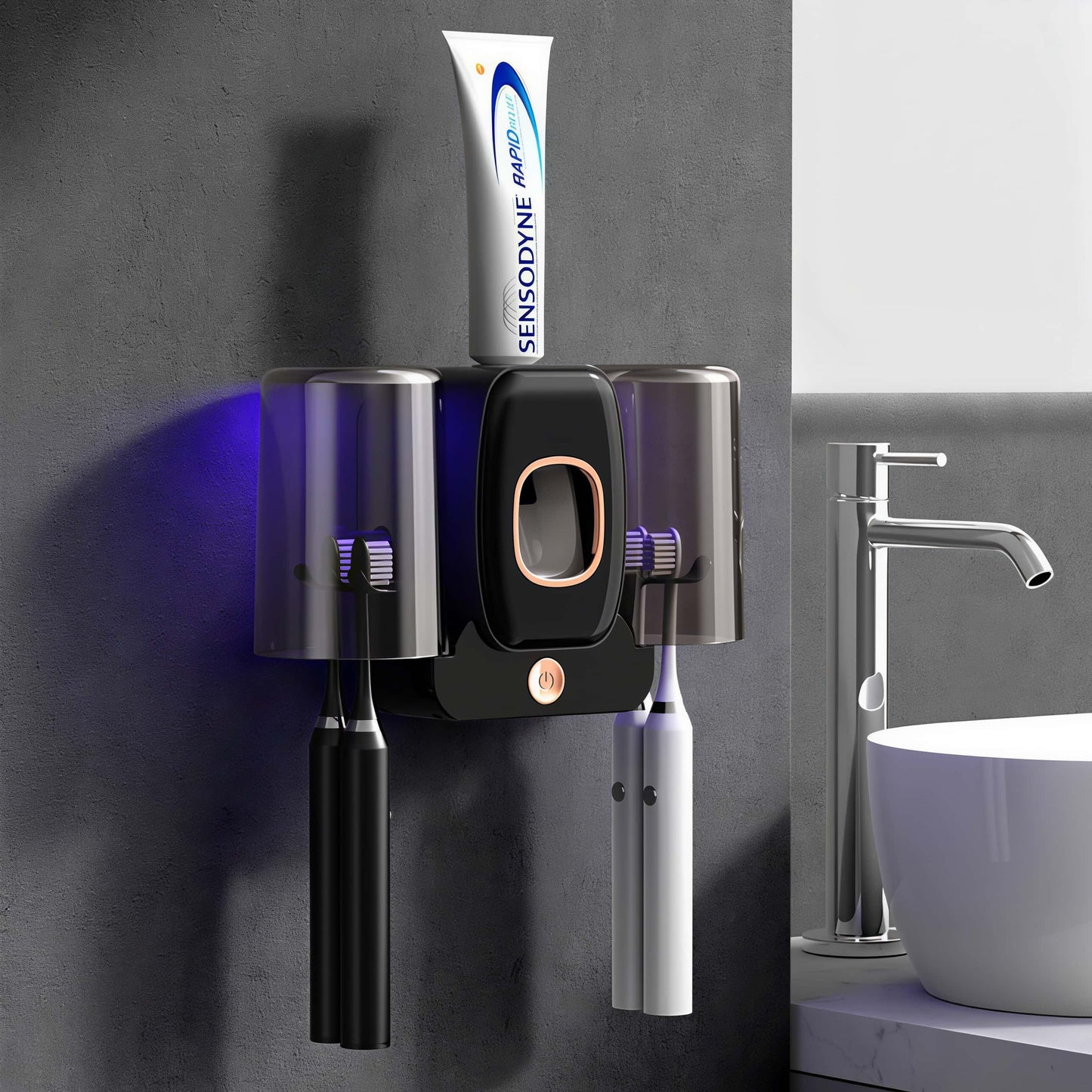 Orateeth UV Toothbrush Holder with Toothpaste Dispenser – 4-Slot Family Organizer