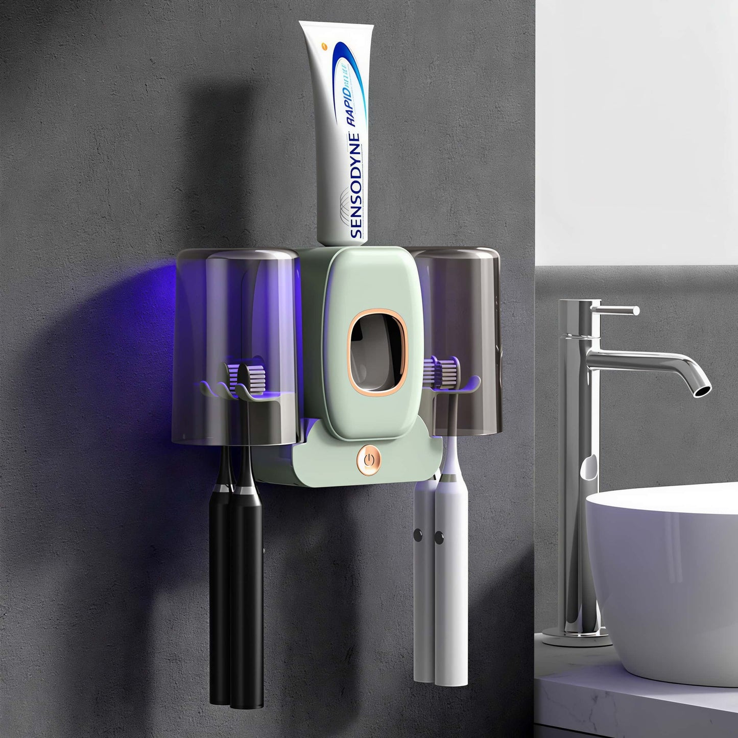 Orateeth UV Toothbrush Holder with Toothpaste Dispenser – 4-Slot Family Organizer