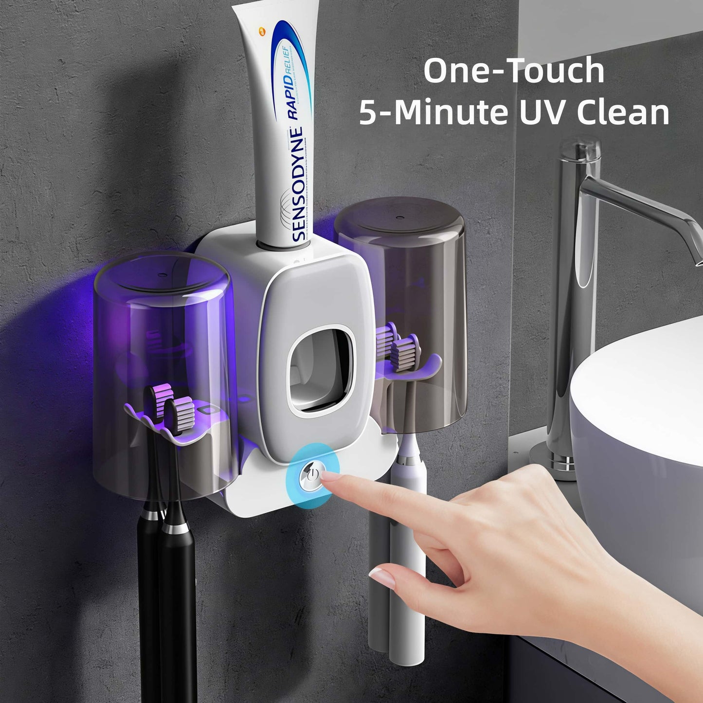 Orateeth UV Toothbrush Holder with Toothpaste Dispenser – 4-Slot Family Organizer