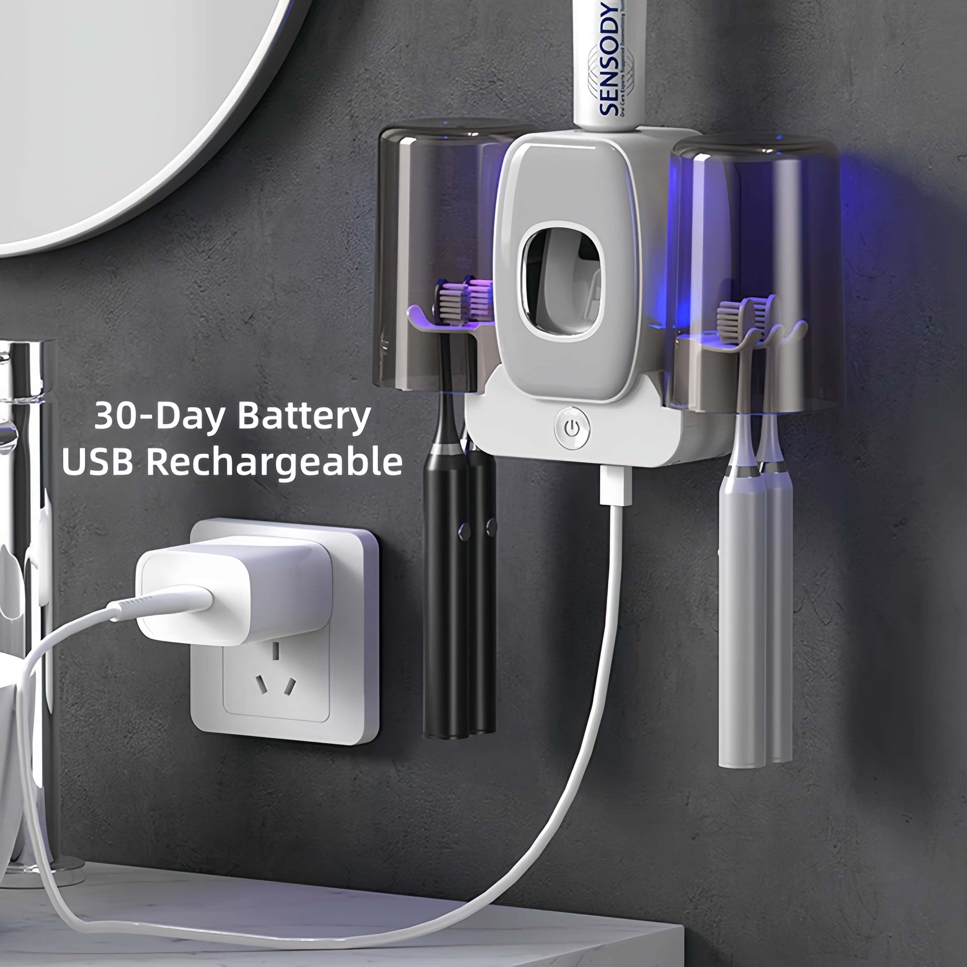 Orateeth UV Toothbrush Holder with Toothpaste Dispenser – 4-Slot Family Organizer