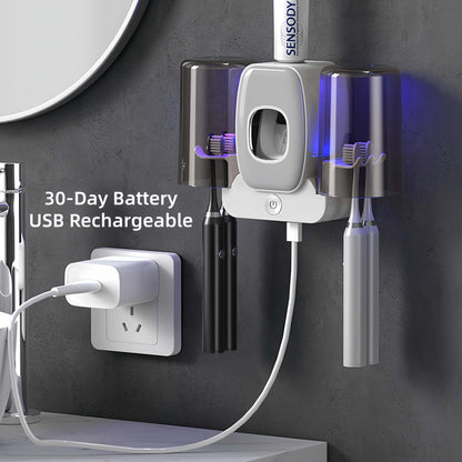 Orateeth UV Toothbrush Holder with Toothpaste Dispenser – 4-Slot Family Organizer