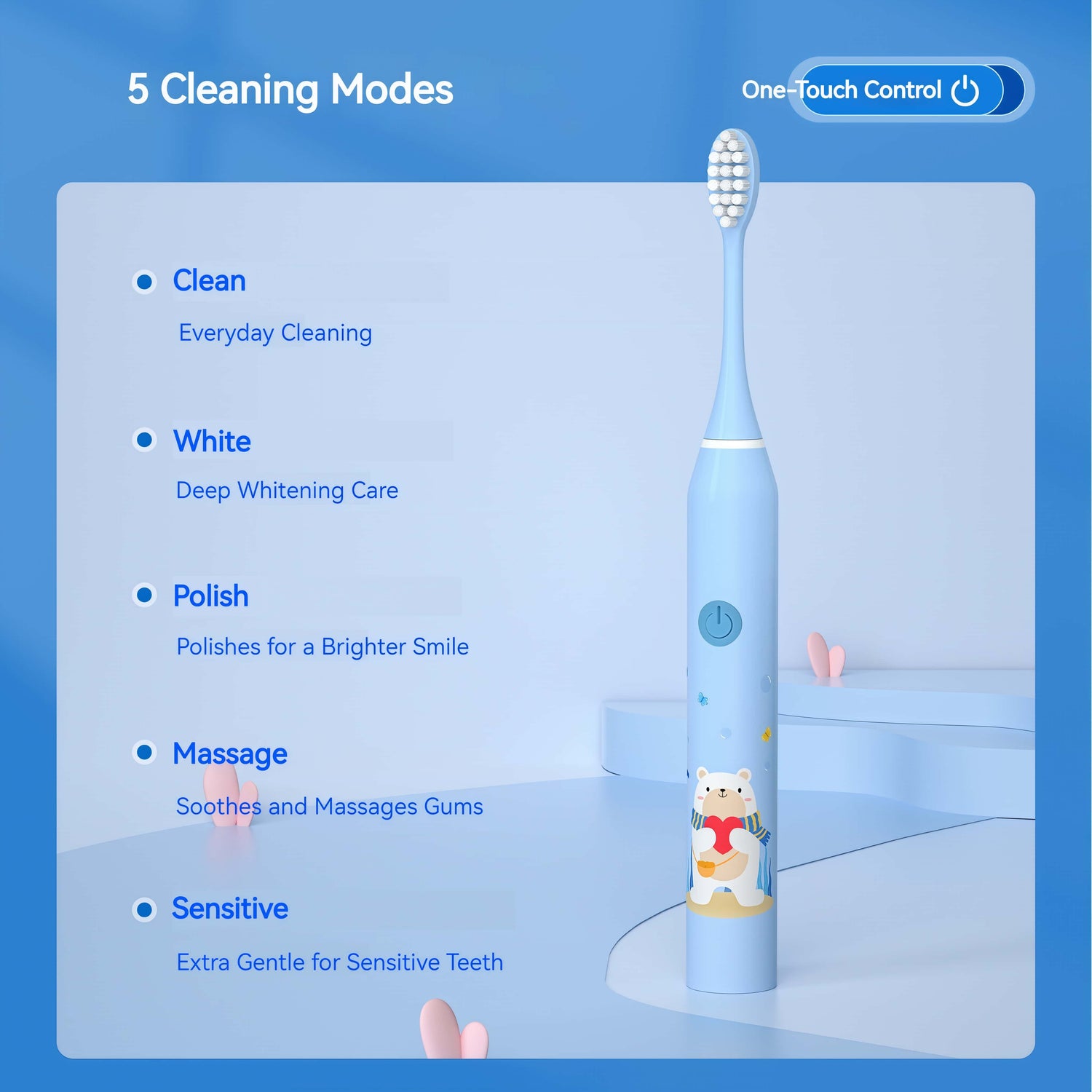 Orateeth Kids 5-Mode Sonic Toothbrush – 90-Day Battery (Ages 3–12)