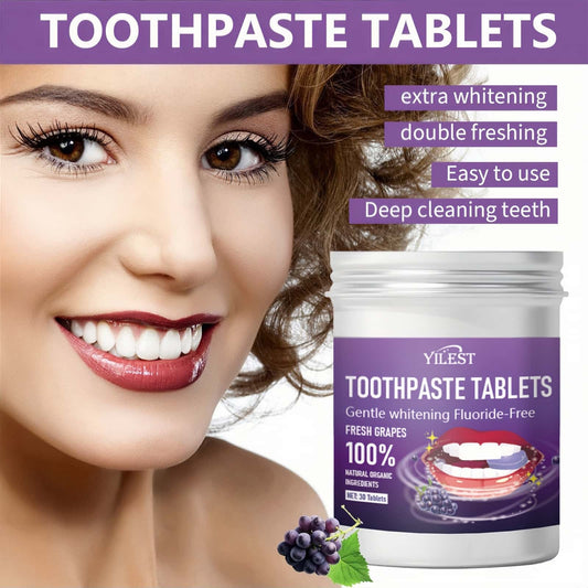 Orateeth User Smiling With Toothpaste Tablets